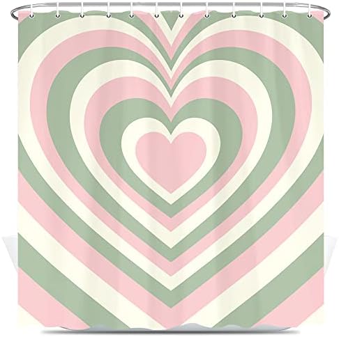 Cute Heart-Shaped Shower Curtain 2000s Hippie Design Quick-Dry Water-resistant