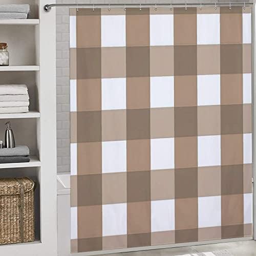 Buffalo Plaid Print Shower Curtain with 12 Hooks