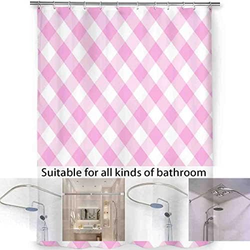 VISALUNA 12-Hook Checkered Shower Curtain Set for Bathroom