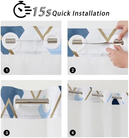 TWLSNCD No Hook Geometric Shower Curtain Set Navy Blue