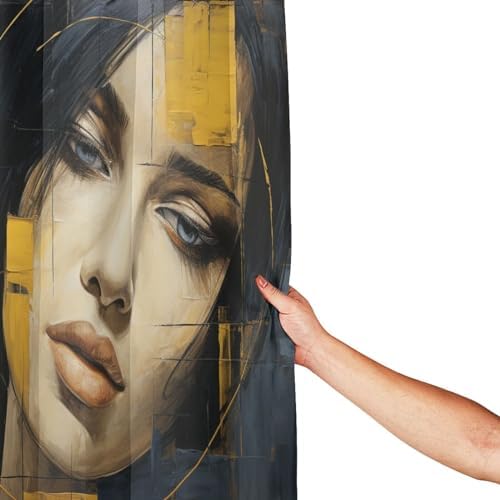 Luxury Oil Painting Face Shower Curtain Set with 12 Hooks