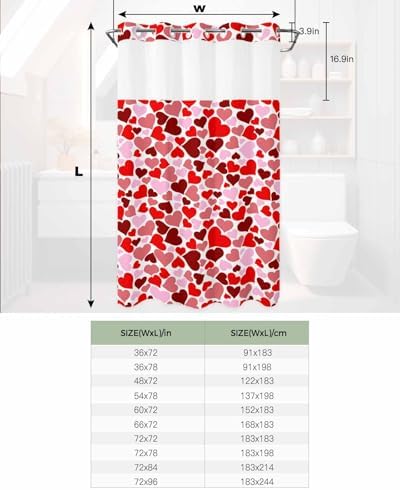 Perfect Matching Valentines Love No Hook Shower Curtain Set for Home Bathroom