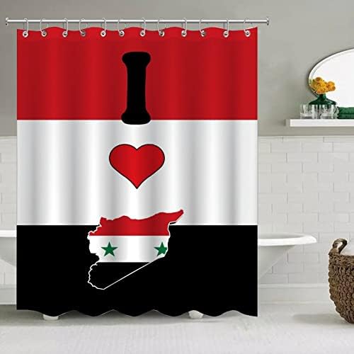 VEHFA I Love My Country Syria Shower Curtain with 12 Hooks Polygons