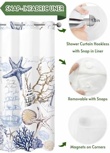 No Hooks Shower Curtain Set Waterproof and Super comfy for Your Bathroom