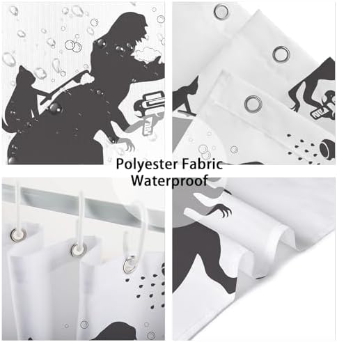Funny Cat Dinosaur Shower curtain waterproof kids entertainment machine washable