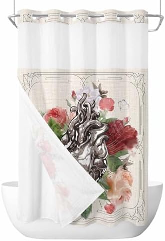 No Hook Botanical Heart Shower Curtain Set 54x78