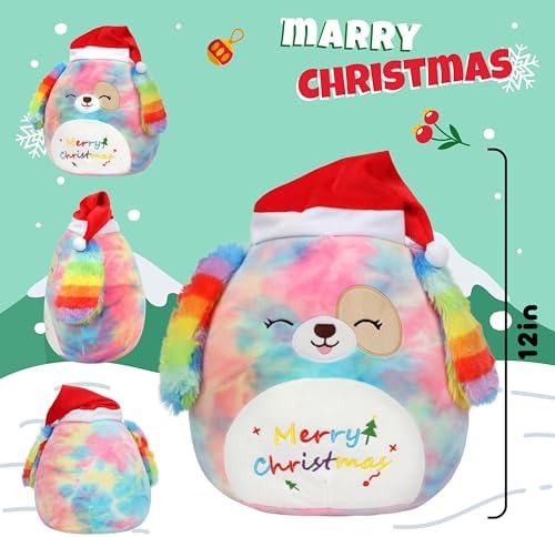 Easfan 12 Inch Christmas Rainbow Dog Plush Pillow