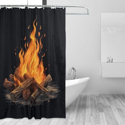 Bonfire Shower Curtain Set with 12 Hooks 72x72in