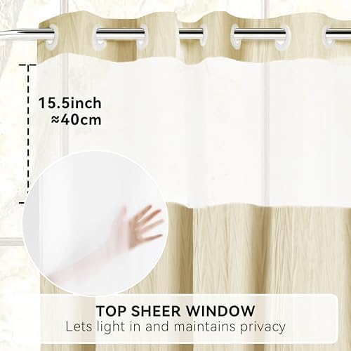 Crumpled Cream Shower Curtain with Snap-in Liner