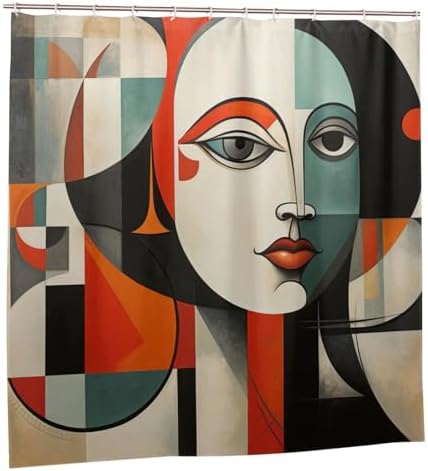 Abstract Boho Shower Curtain Luxury Oil Painting RedBlackBlue