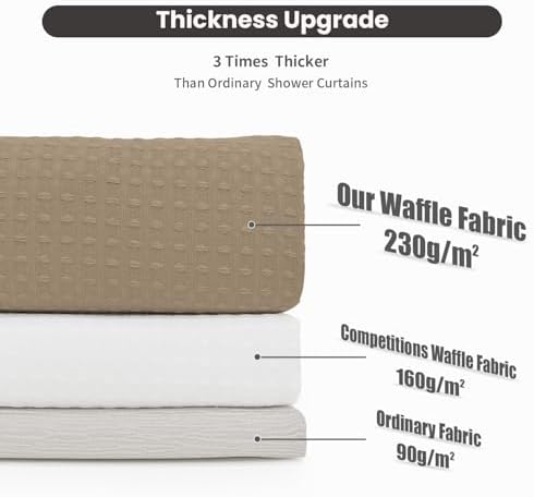 Easy Set No-Hook Waffle Washable Shower Curtain Set