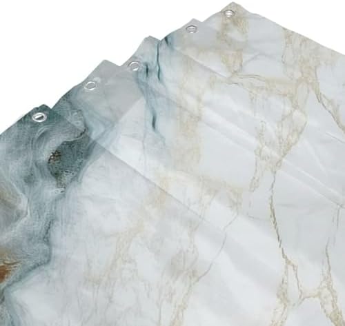 Green White Shower Curtain Boho Design Natural Marble Pattern
