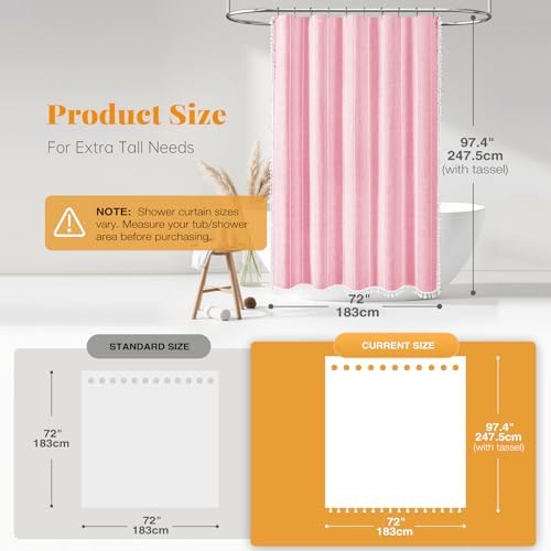 96-Inch Boho Farmhouse shower curtain with tassel water-resistant for home