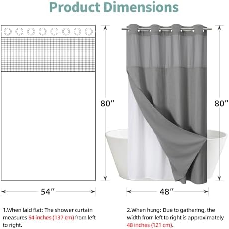 Modern Hotel Shower Curtain No Hooks Waffle Weave 54W x 80H