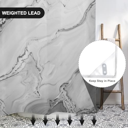 No Hook Marble Shower Curtain