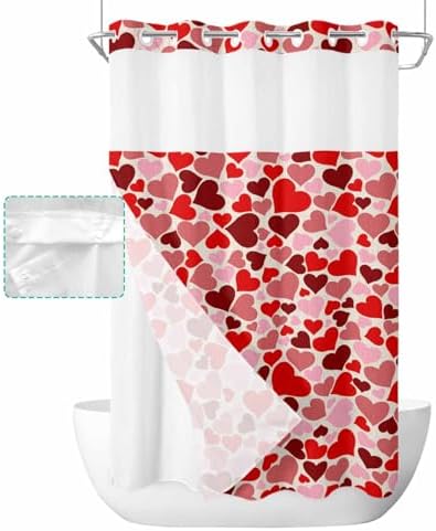 Luxury No Hook Shower Curtains - Red Pink Love Heart