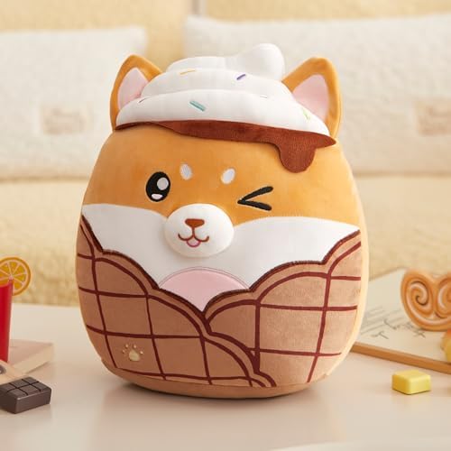 Shiba Inu Plush Pillow - Cute Corgi and Ice Cream Design