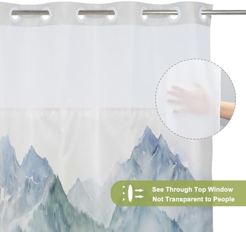 AWERT Misty Forest No Hook Shower Curtain with Liner