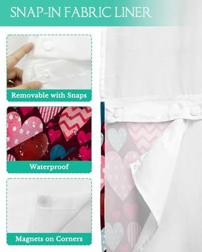 Anzona No Hook Shower Curtains Heart and Love Design