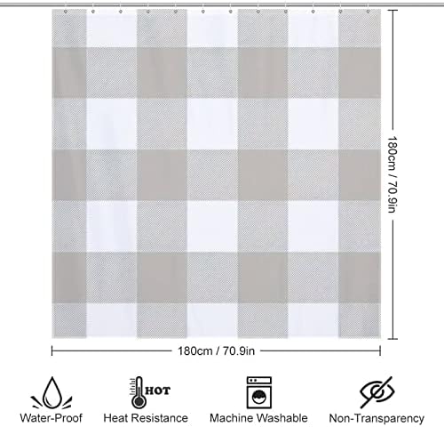 Premium Buffalo Check Plaid Bath Curtain 72x72Inch