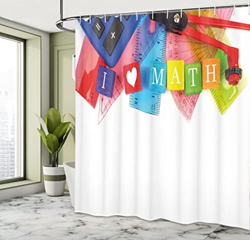 Ambesonne Mathematics Calculator Shower Curtain 12-Hook Design 69W x 70L