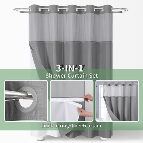 Luxury Hotel Quality Gray Shower Curtain with Liner