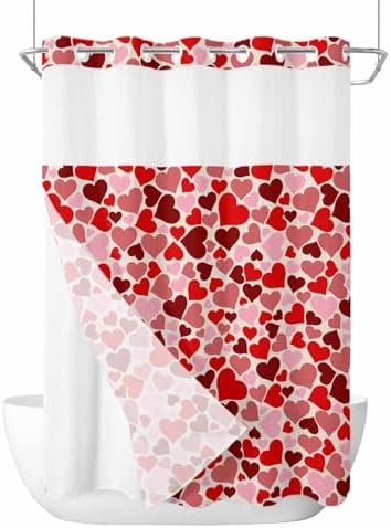Valentines Red Pink Heart Shower Curtain Set