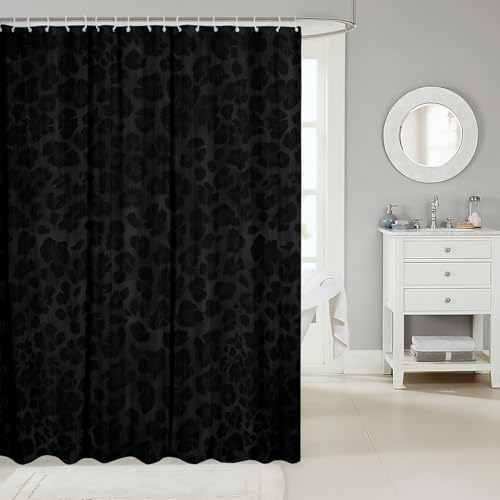 Feelyou Leopard Print Shower Curtain Set Kids 72x72 Black Cheetah Design