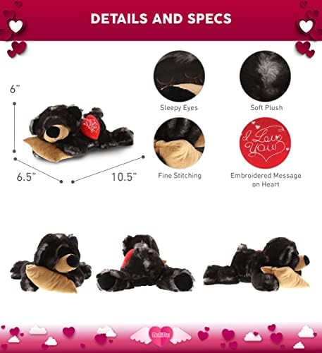 DolliBu I Love You Valentine Black Bear Plush with Pillow