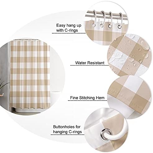 Love Home Polyester Rustic Geometric Beige Checkered Shower Curtain Set
