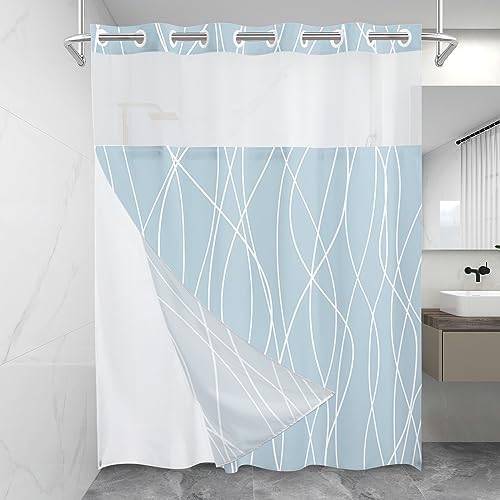 Sleek Blue Striped Shower Curtain Set