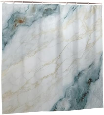 Green White Shower Curtain Boho Design Natural Marble Pattern