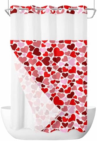 Perfect Matching Valentines Love No Hook Shower Curtain Set for Home Bathroom
