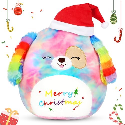 Easfan 12 Inch Christmas Rainbow Dog Plush Pillow