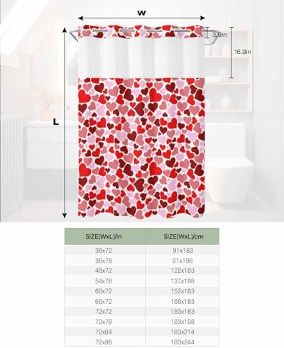 Luxury No-Hook Shower curtains for Valentines Day