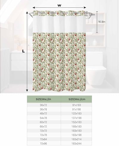 Art Deco Hotel Style Green Fruit No Hooks Shower Curtain Set 60x72