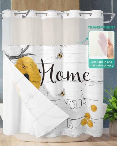 Prime Leader Rustic Bee Bath Shower Curtain with Snap-in Liner