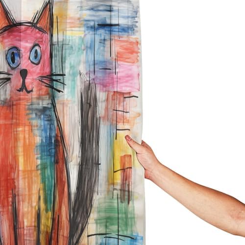 DAOWANGZUO Cute Cat Boho Drawing Shower Curtain Set