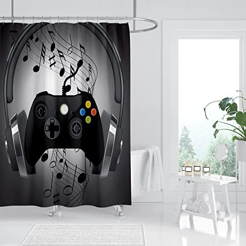 Gaming Shower Curtain Set for Boys 72x72 Black Waterproof