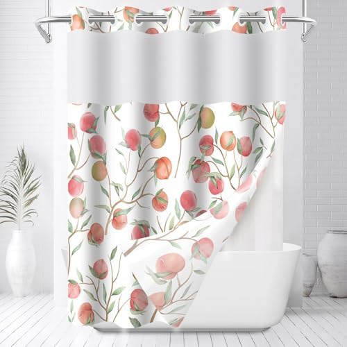 Charming Peach Shower Curtain Set with Fabric Liner for Your Bathroom