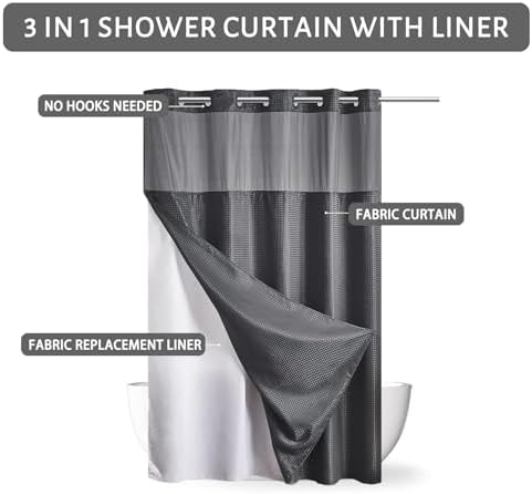 Furlinic No-Hook Waffle Weave Carpeted Shower Curtain Set