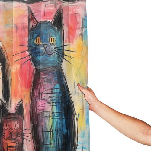 Crazy-Cut Cat Bohemian-Shaped Shower Curtain Set with 12 Hooks