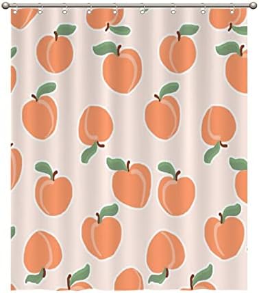 Cute Fruit Shower Curtains 59 x 71 Peach Modern Set with Hooks