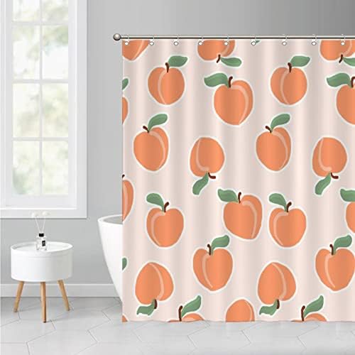 Cute Fruit Shower Curtains 59 x 71 Peach Modern Set with Hooks