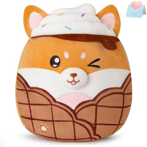 Shiba Inu Plush Pillow - Cute Corgi and Ice Cream Design