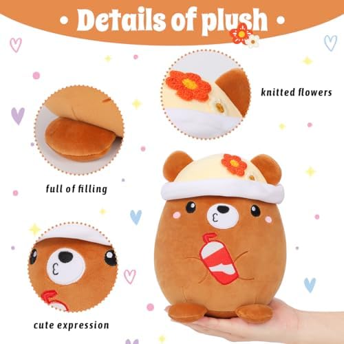 AIXINI Cute Brown Bear Plush Pillow 8 Inch Stuffed Animal Toy