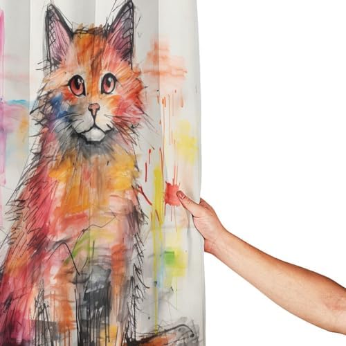 Cute Cat Shower Curtain Set with 12 Hooks 72x72in