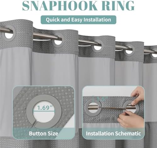 Grey Waffle Weave Shower Curtain Set with Snap-In Liner