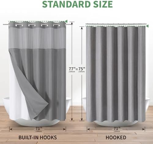 Luxury Hotel Quality Gray Shower Curtain with Liner