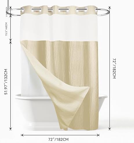 Crumpled Cream Shower Curtain with Snap-in Liner